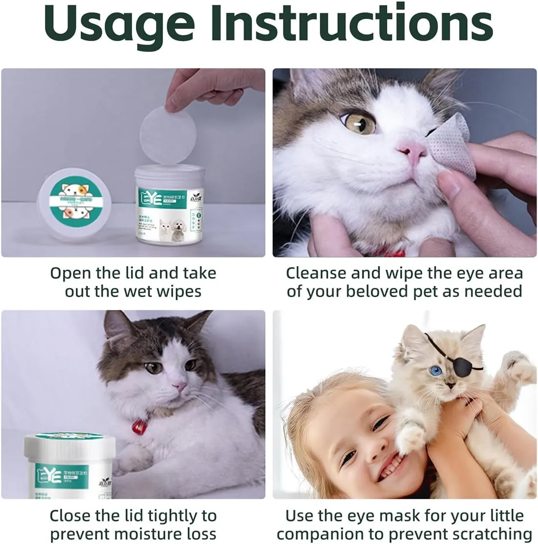 MANON ROSA Eye Care Kit for Dogs Cats for Post-Surgery Care Pet Cleaning Sensitive Eyes(130ct Wipes & 2 Eye Patches) - Ultimate Solution for Alleviating Eye Discomfort (Medium,02)