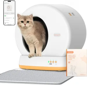 MeoWant Automatic Cat Litter BoxAnti Pinch Self Cleaning Litter Box for Multiple Cats, App Control/Odor Free/Extra LargAutomatic Cat Litter Box Includes Trash Bags, Yellow