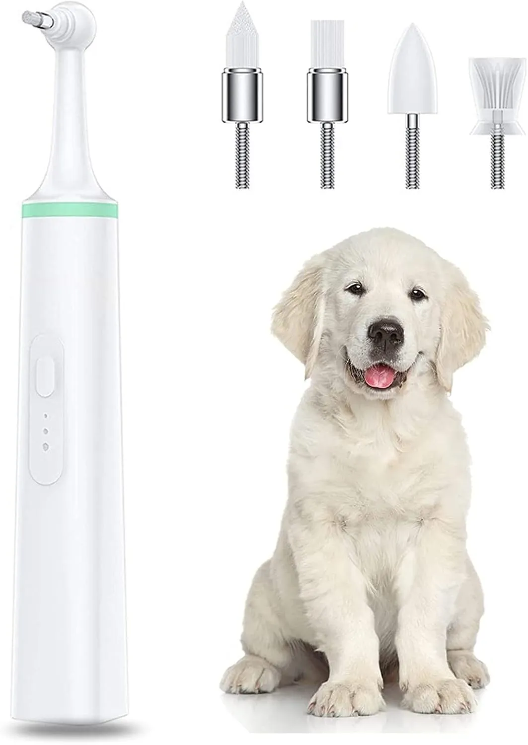 MIAOLLUN Pet Toothbrush Electric Teeth Cleaner Kit, Dog Pet Tooth Brushing Kit with 3 Modes and 4 Replacement Brush Head, 2 Powered Supply Ways, Dental Kit for Pet,Green