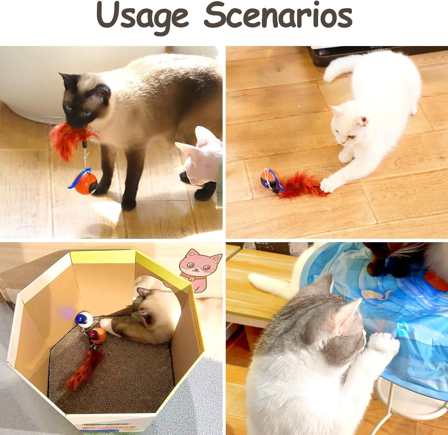 Migipaws Interactive Cat Ball Toy Set, Fun Tracker, Automatic Rolling Chase Ball with Fluffy Tail, A Small Mice, RechargeableOrange