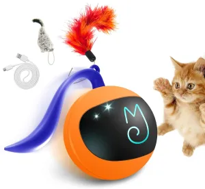 Migipaws Interactive Cat Ball Toy Set, Fun Tracker, Automatic Rolling Chase Ball with Fluffy Tail, A Small Mice, RechargeableOrange
