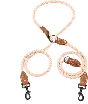 Mile High Life Dual Dog Leash, Double Dog Leash, 360 Swivel No Tangle Walking Leash, Hands Free Leash w Leather Tailored Connection, Double Rope Leash for Two Dogs (Dark Brown, 8FT)