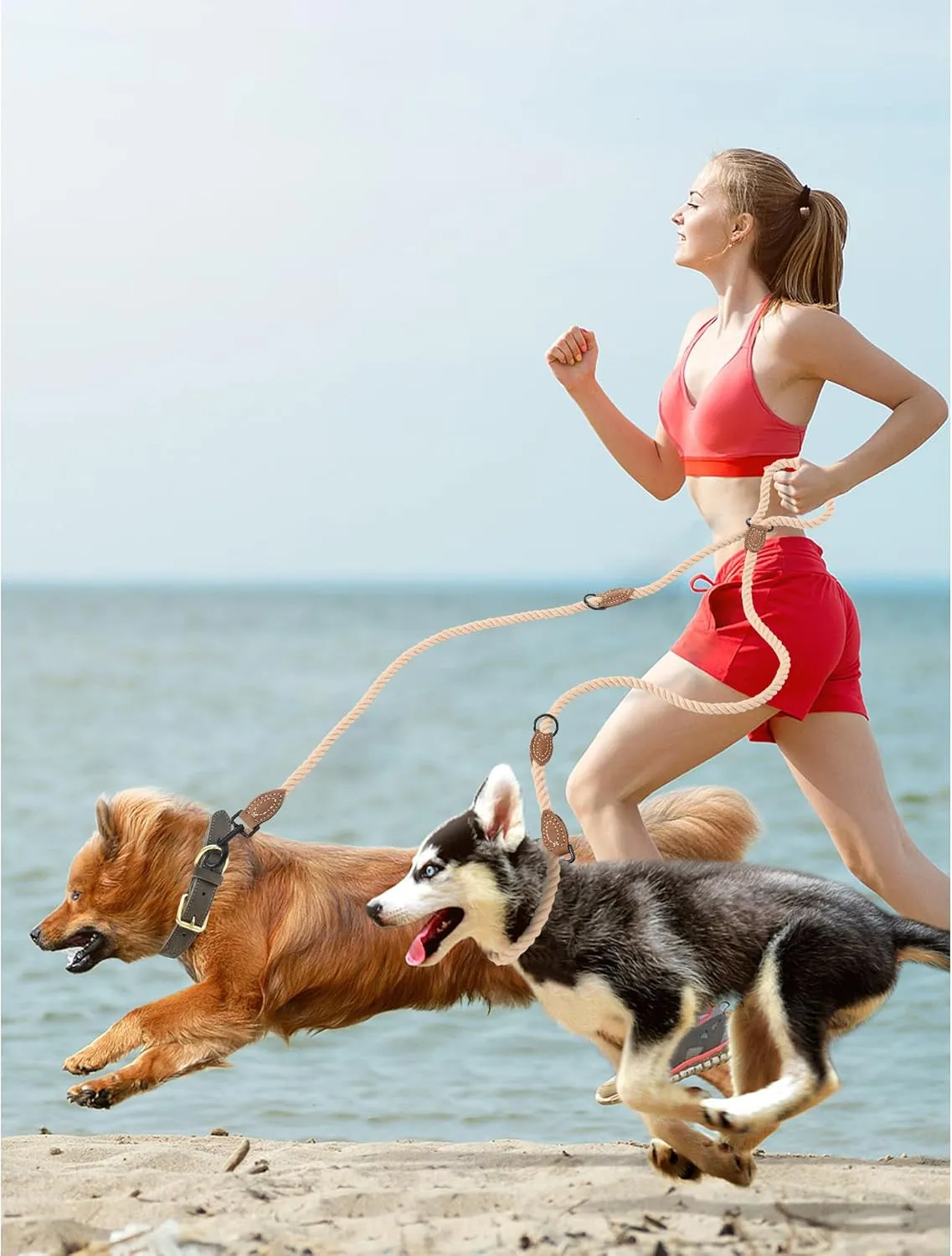 Mile High Life Dual Dog Leash, Double Dog Leash, 360 Swivel No Tangle Walking Leash, Hands Free Leash w Leather Tailored Connection, Double Rope Leash for Two Dogs (Dark Brown, 8FT)