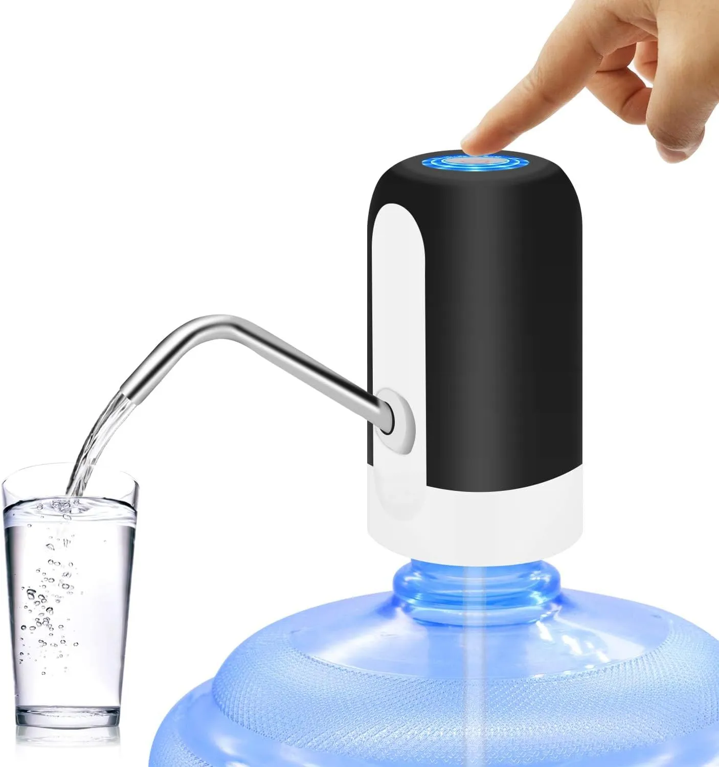 MJIYA 5 Gallon Water Dispenser, Universal Water Bottle Pump, Automatic Water Jug Dispenser with Switch and USB, for Camping, Kitchen, Workshop, Garage (Black)