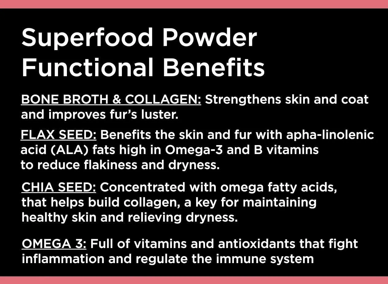Nature's Diet Pet Bone Broth Protein Powder with Collagen, Chia Seed, Flax Seed & Omega 3 (Skin & Coat, 6 oz (60 Servings))