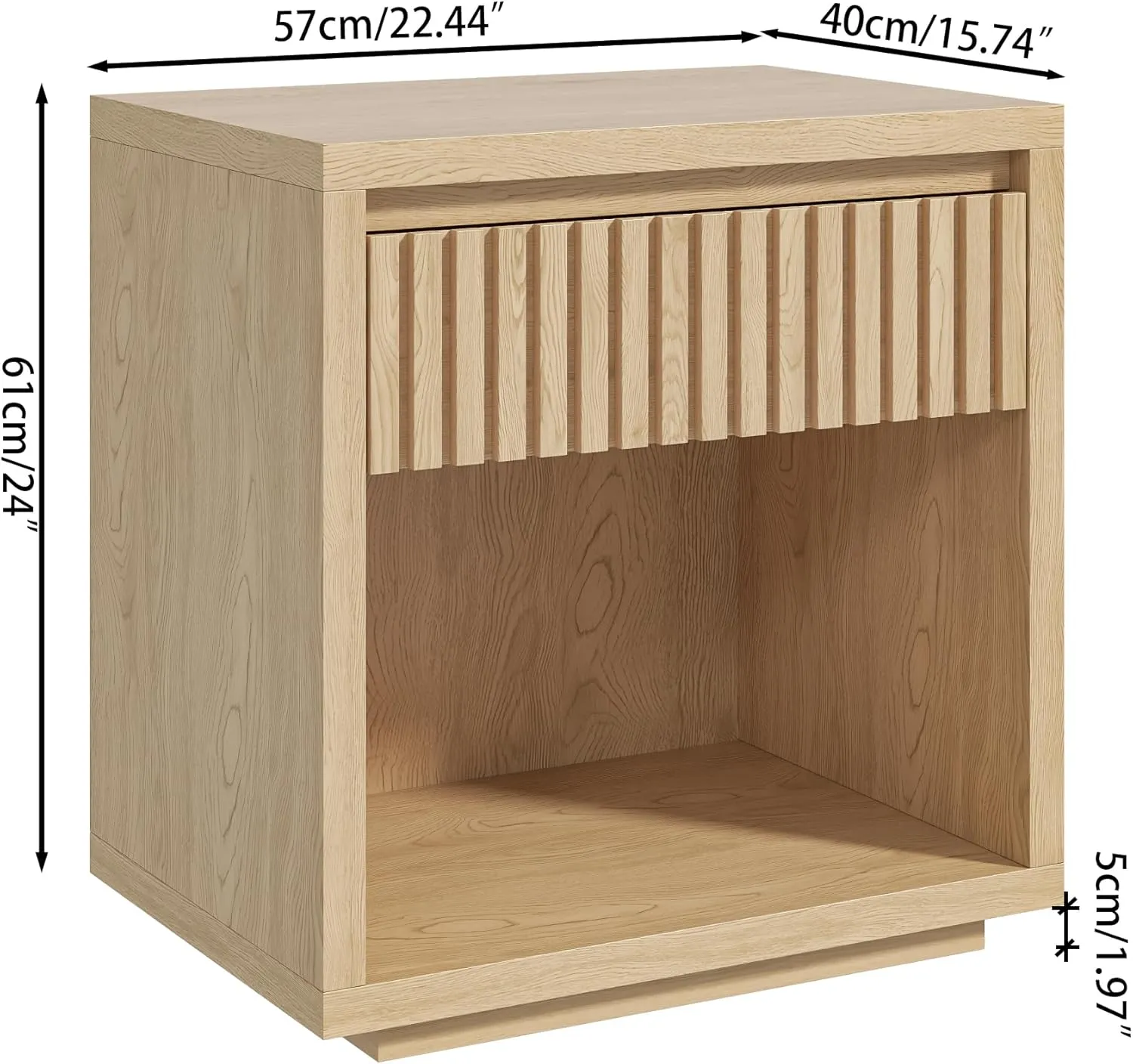 Night Stand Nightstand with Drawer Storage Fluted Bed Side Table End Table 22.44in, Mid Century Bedside Table for Living Room, Bedroom (2, Wood, 22.44'')