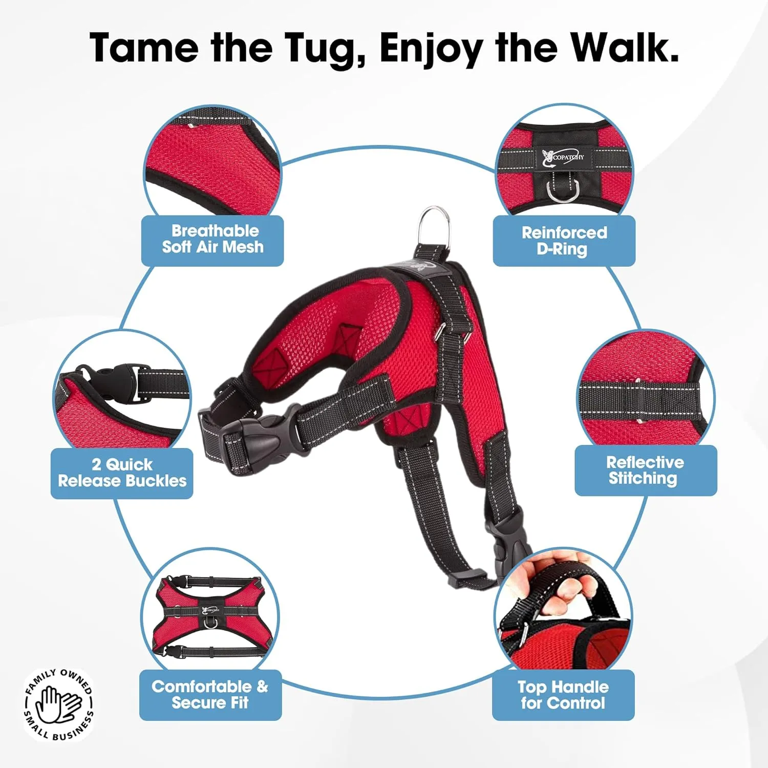 No Pull Reflective Adjustable Dog Harness with Handle- Comfortable Soft All Weather Mesh, Easy On Puppy Harness for Small Medium and Large Dogs (Red) Small