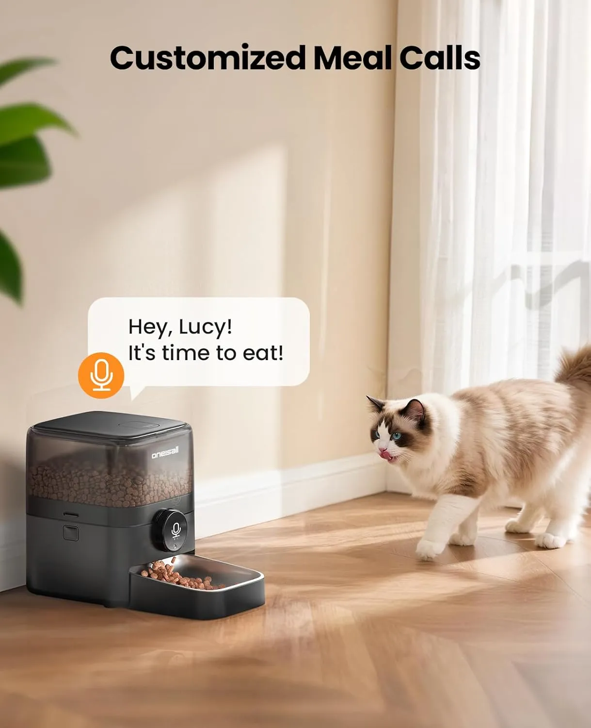 Oneisall Cordless WiFi Automatic Cat Feeder, Rechargeable 100-Day Battery Operated Pet Feeder, 12 Cups/3L Timed Cat Food Dispenser for Large Kibble, Smart App Control (Black)