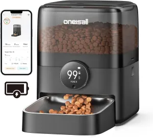 Oneisall Cordless WiFi Automatic Cat Feeder, Rechargeable 100-Day Battery Operated Pet Feeder, 12 Cups/3L Timed Cat Food Dispenser for Large Kibble, Smart App Control (Black)