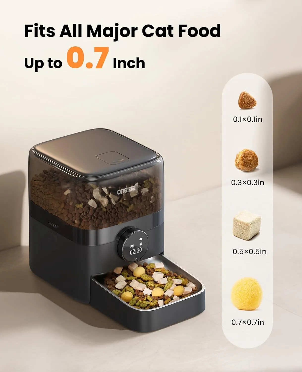 Oneisall Cordless WiFi Automatic Cat Feeder, Rechargeable 100-Day Battery Operated Pet Feeder, 12 Cups/3L Timed Cat Food Dispenser for Large Kibble, Smart App Control (Black)
