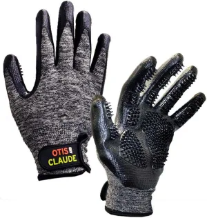 Otis and Claude Pet Grooming Gloves with Adjustable Strap - Gentle and Comfortable Hair Remover, Bathing, Massage, Brush - Left & Right - for Cats, Dogs & Horses