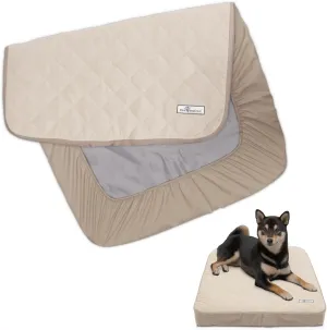 Paw Inspired Waterproof Fitted Cover for Dog Bed | Washable Bed Protector for Dog Mattress | Removable Replacement Cover for Small to Medium Pet Bed (Beige, 34 x 23 x 5 Inch)