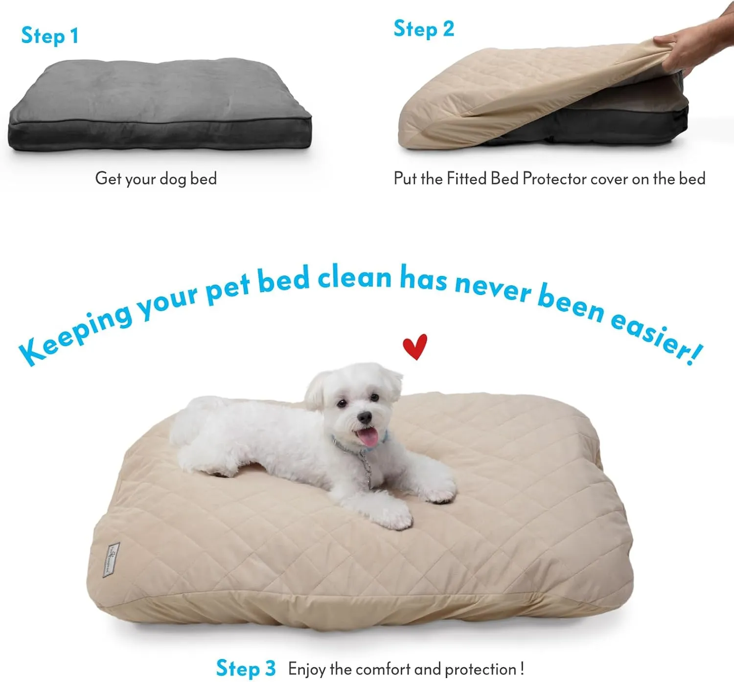 Paw Inspired Waterproof Fitted Cover for Dog Bed | Washable Bed Protector for Dog Mattress | Removable Replacement Cover for Small to Medium Pet Bed (Beige, 34 x 23 x 5 Inch)
