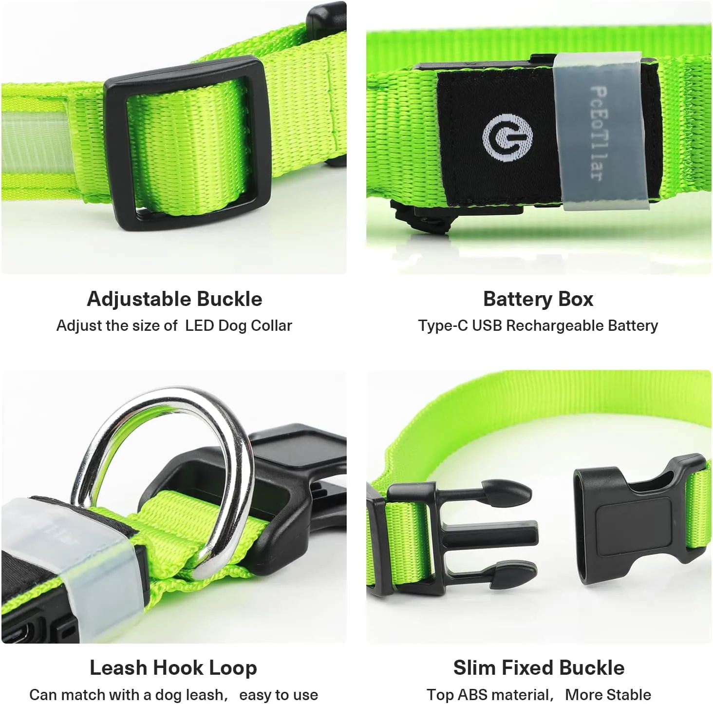 Pceotllar Light Up Collar - Rechargeable Led Dog Collar with Automatic 7-Color Changes, Water Resistant, Bright Glow for Night Walking (Green, M)