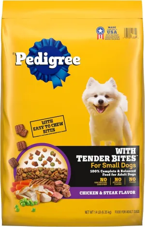 Pedigree with Tender Bites for Small Dogs Adult Dry Dog Food, Chicken and Steak Flavor, 14 lb. Bag