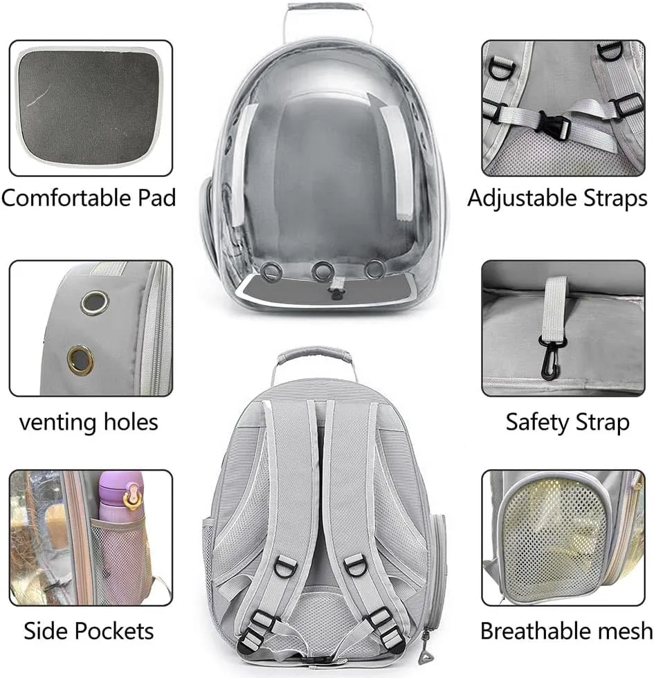 Pet Backpack Carrier with Harness Backpack for Cats, Small Dogs, Bunnies etc with Harness Included, Pet Carrier for Traveling, Walking, Hiking and Outdoor Activities (Grey)