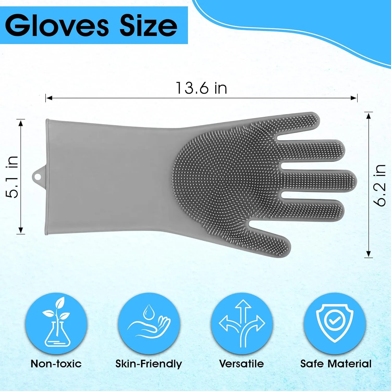 Pet Grooming Gloves - High-Density Silicone Gloves with Enhanced Five Finger Design for Massaging and Bathing Dogs and Cats (Grey)