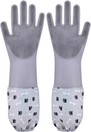 Pet Grooming Gloves Pet Hair Remover Cat, Dog Washing Gloves Silicone Heat Resistant Cleaning Gloves with High-Density Teeth Grooming Gloves for Dogs, Cats, Horses, Rabbits (1 Pair - Gray)