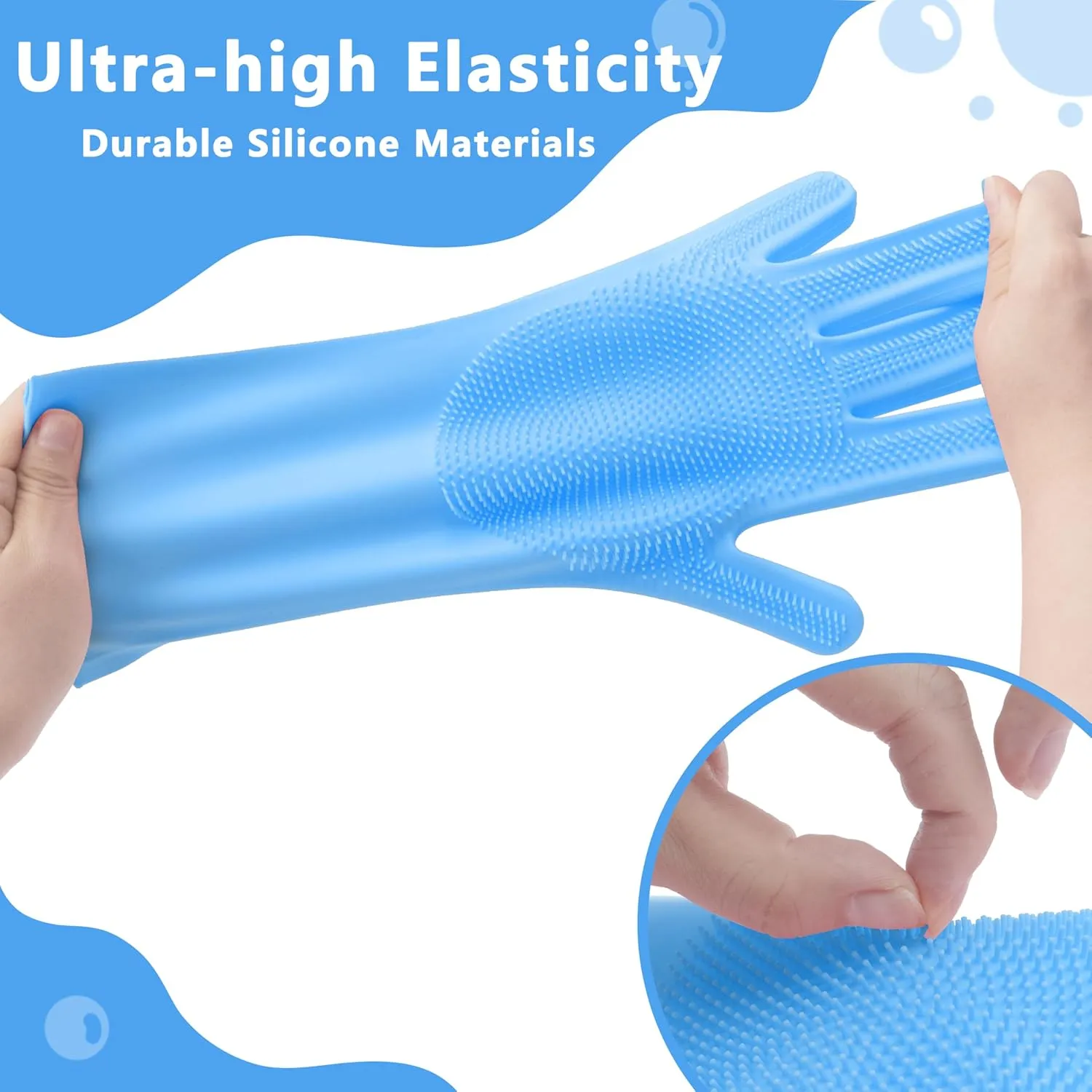 Pet Grooming GlovesHeat Resistant Dog Washing Gloves with High-Density Teeth, Dog Bath Scrubber with Enhanced Five Finger Design, Silicone Gloves for Dogs and Cats Bathing, Massage (Blue)