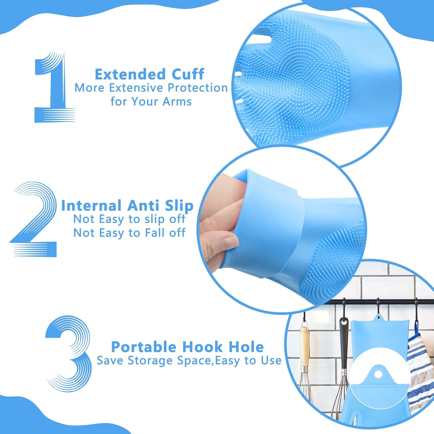 Pet Grooming GlovesHeat Resistant Dog Washing Gloves with High-Density Teeth, Dog Bath Scrubber with Enhanced Five Finger Design, Silicone Gloves for Dogs and Cats Bathing, Massage (Blue)