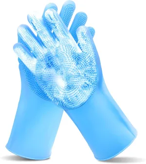 Pet Grooming GlovesHeat Resistant Dog Washing Gloves with High-Density Teeth, Dog Bath Scrubber with Enhanced Five Finger Design, Silicone Gloves for Dogs and Cats Bathing, Massage (Blue)