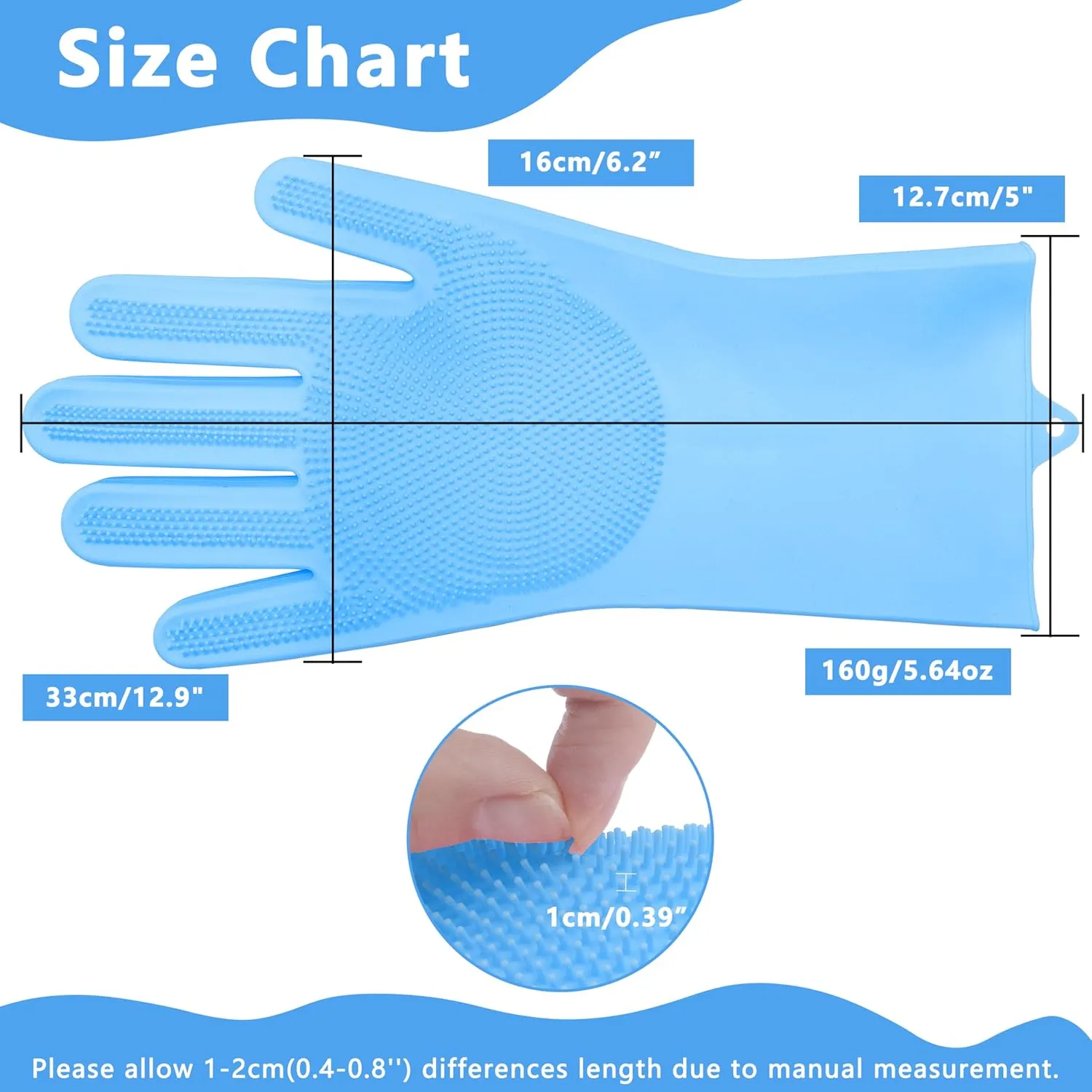Pet Grooming GlovesHeat Resistant Dog Washing Gloves with High-Density Teeth, Dog Bath Scrubber with Enhanced Five Finger Design, Silicone Gloves for Dogs and Cats Bathing, Massage (Blue)