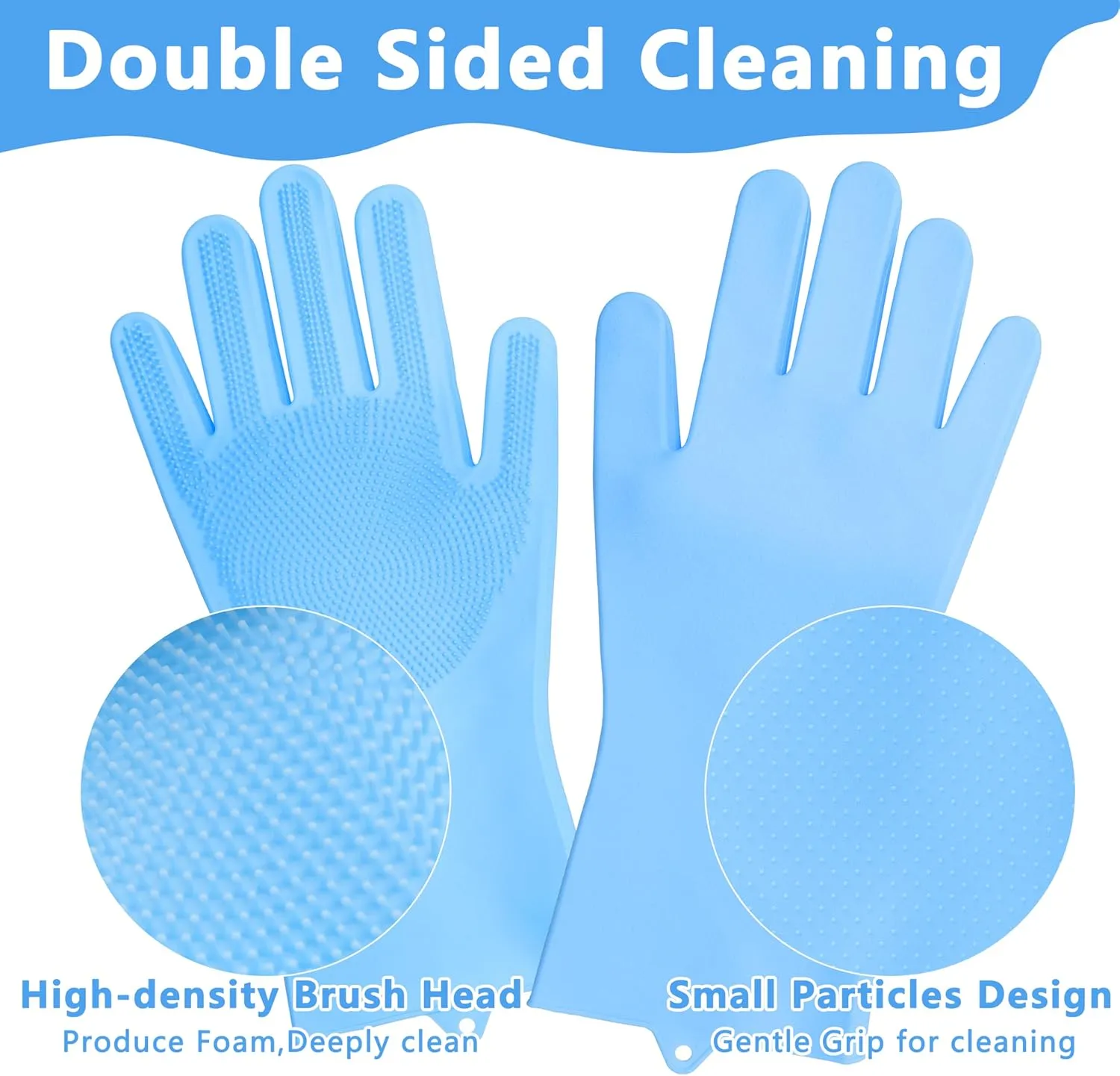Pet Grooming GlovesHeat Resistant Dog Washing Gloves with High-Density Teeth, Dog Bath Scrubber with Enhanced Five Finger Design, Silicone Gloves for Dogs and Cats Bathing, Massage (Blue)
