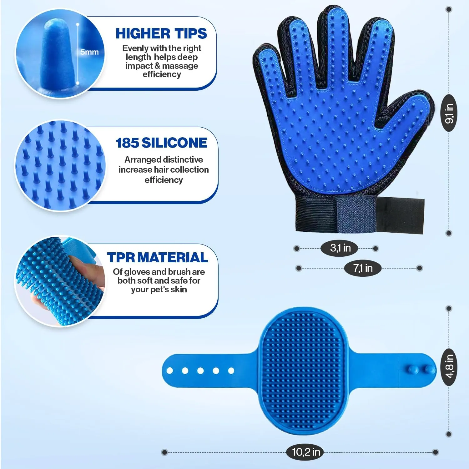 Pet Grooming Set with Dog Washing Gloves for Bathing, Dog Bath Brush and Silicone Dog Toothbrush, Pet Grooming Gloves for Dogs, Cats and Horses with 185 Silicone Tips