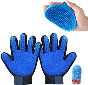 Pet Grooming Set with Dog Washing Gloves for Bathing, Dog Bath Brush and Silicone Dog Toothbrush, Pet Grooming Gloves for Dogs, Cats and Horses with 185 Silicone Tips