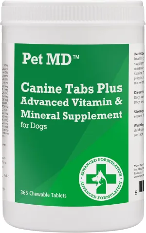 Pet MD - Canine Tabs Plus 365 Count - Advanced Multivitamins for Dogs - Natural Daily Vitamin and Mineral Nutritional Supplement - Liver Flavored Chewable Tablets
