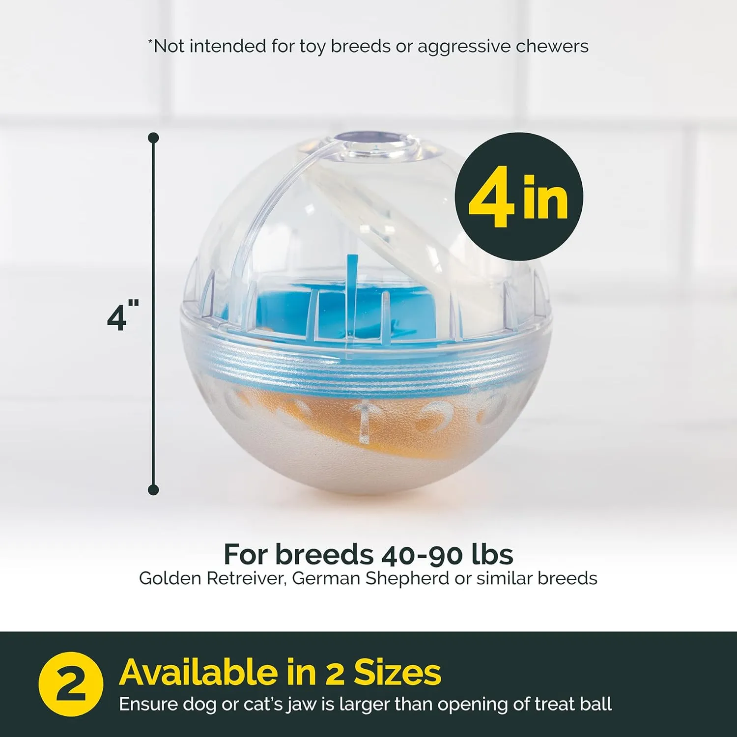 Pet Zone IQ Treat Ball Dog Treat Dispenser Toy Ball Interactive Toy - 4" Stimulation, Slow Feeder