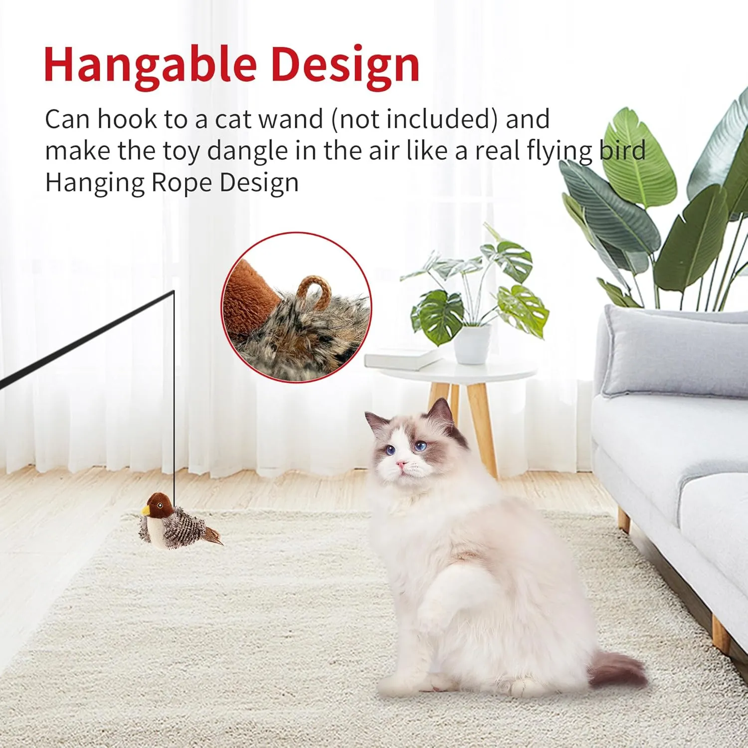 PETGEEK Gigwi Bird Cat Toy Simulated Chirping Bird Cat Toy, Fake Bird Cat Toys for Indoor Cats, Melody Chaser Cat Toys with Hanging Loop for Bored Indoor Adult Cats Kittens Interactive Play (Bird)