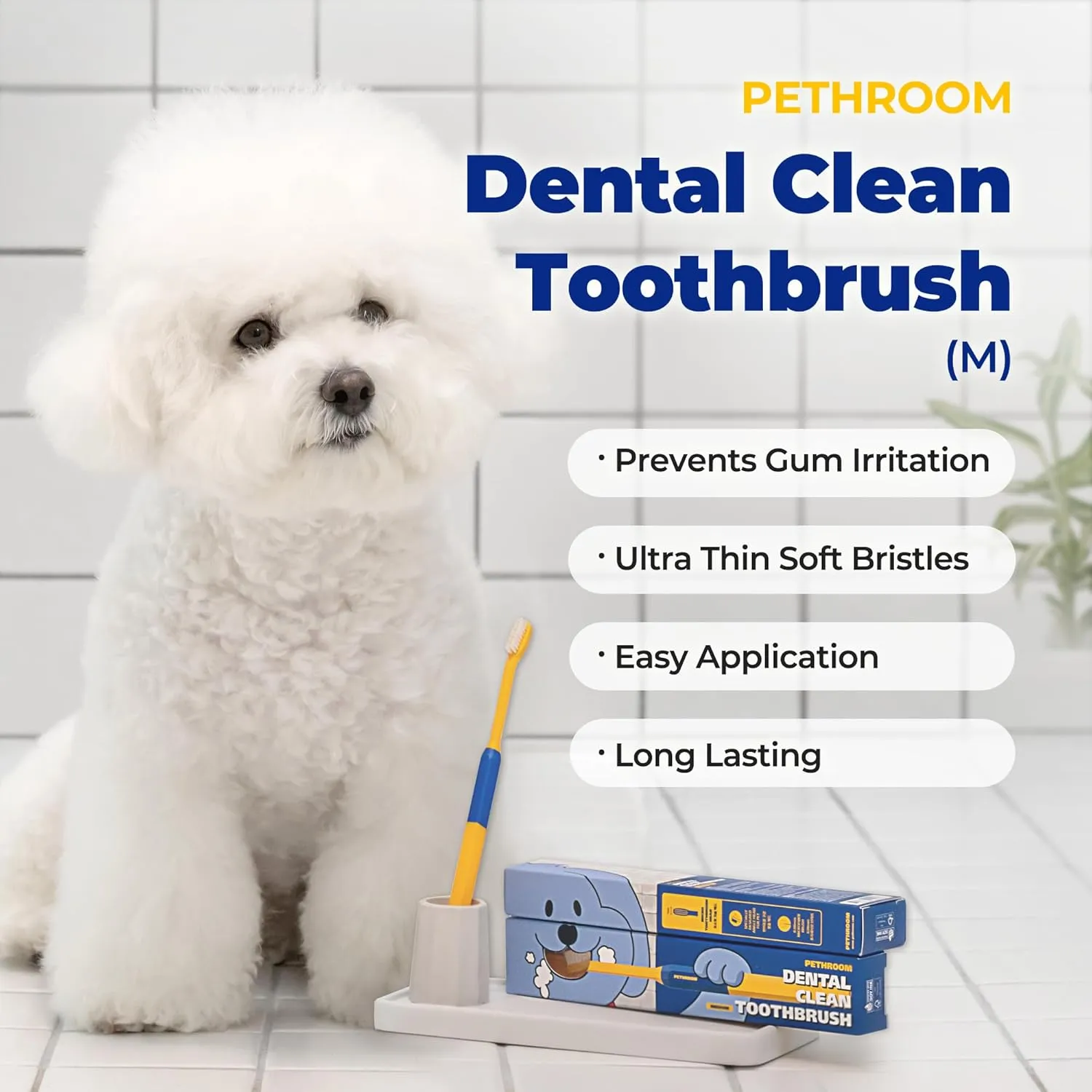 PETHROOM] Dental Micro Fiber Toothbrush for Pet | Small Dogs and Cats Teeth Brushing Cleaning Tooth Care | Soft Bristle Cleaning Toothbrush for Dog Puppy Cat (Medium)