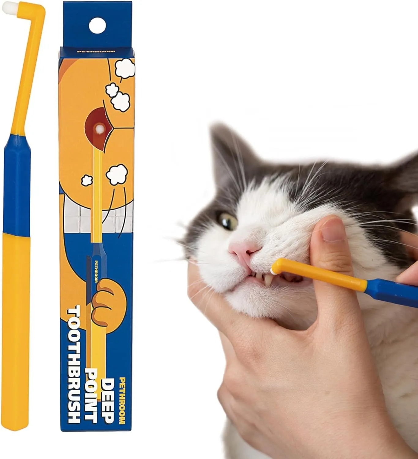 PETHROOM] Micro Tiny Pet Toothbrush for Small Cats and Dogs | Round Shaped Head with Ultra Soft Bristle for Deep Cleaning Dental Care (Deep Point)