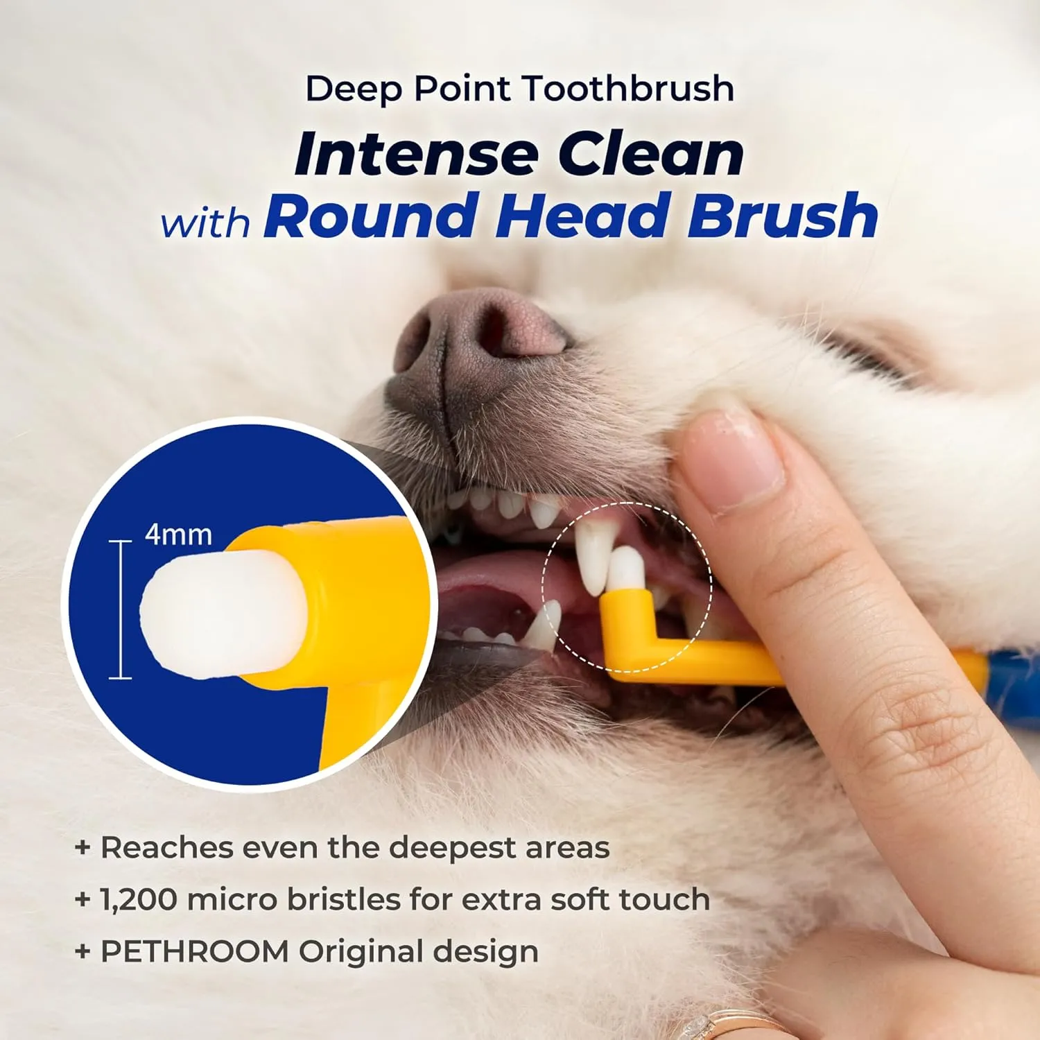 PETHROOM] Micro Tiny Pet Toothbrush for Small Cats and Dogs | Round Shaped Head with Ultra Soft Bristle for Deep Cleaning Dental Care (Deep Point)