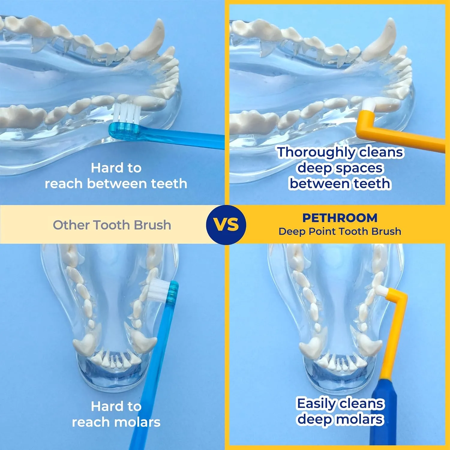 PETHROOM] Micro Tiny Pet Toothbrush for Small Cats and Dogs | Round Shaped Head with Ultra Soft Bristle for Deep Cleaning Dental Care (Deep Point)