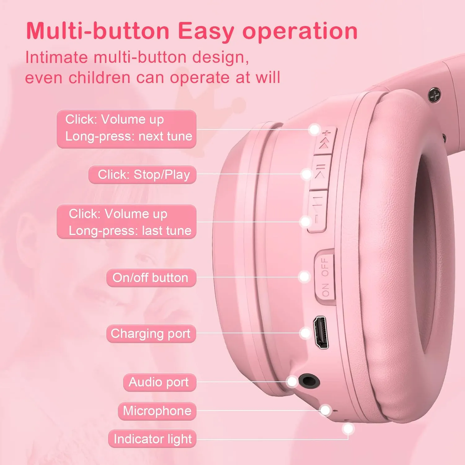 Pink Bluetooth Cat Ear Headphones for Kids & Adults, Wireless & Wired Mode Foldable Headset with Mic - Clear Sound Quality - RGB LED Light, for Girls School Gaming, for Phone/Laptop/PC/Tablet