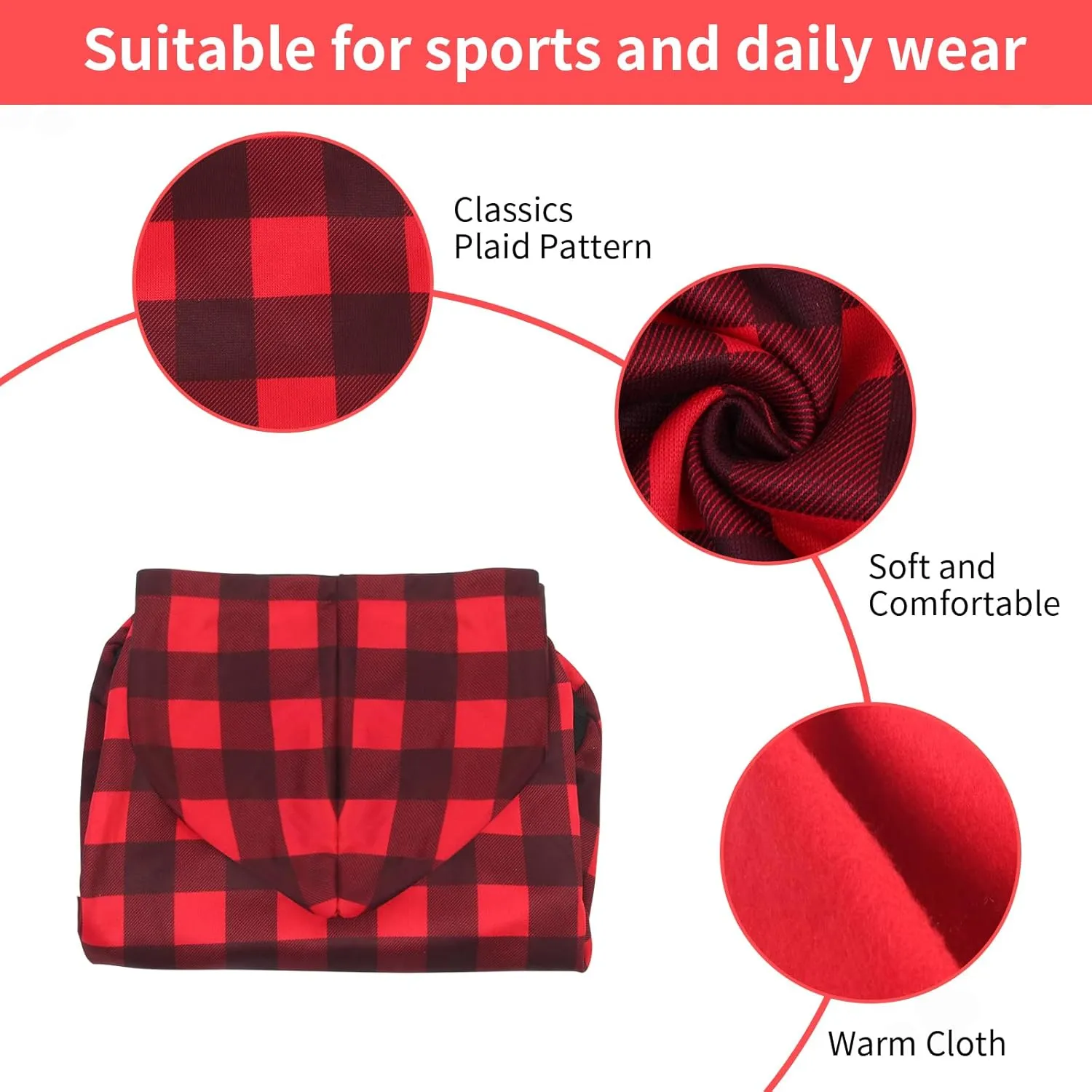 Plaid Dog Sweaters Hoodies Sweatshirts for Dogs Cats, Warm and Soft Cold Weater Coats for Christmas (Red, Medium)