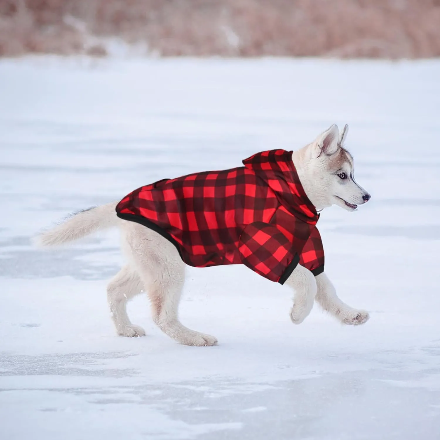 Plaid Dog Sweaters Hoodies Sweatshirts for Dogs Cats, Warm and Soft Cold Weater Coats for Christmas (Red, Medium)