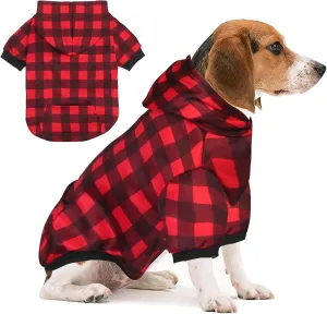 Plaid Dog Sweaters Hoodies Sweatshirts for Dogs Cats, Warm and Soft Cold Weater Coats for Christmas (Red, Medium)