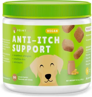 PointPet Vegan Skin Support for Dogs, 90 Count - Immune & Allergy Supplement with Omega 3, Biotin & Vitamin E - Itchy Skin Relief, Peanut Butter Flavor