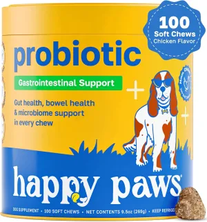 Probiotic Gut Health Support for Dogs, Soft Chews with Probiotics, Pumpkin Seed, Sweet Potato, Fennel, Coconut Oil & Coral Calcium, Organic, Non GMO, Vegan, Chicken Flavor, 100 Count