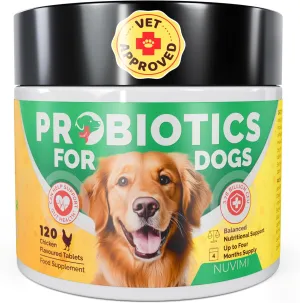 Probiotics for Dogs - Dog Probiotic & Prebiotic Tablets - Digestive Support Supplement for Gut Health, Tummy Relief, Itching, Diarrhea, Allergies, Bad Breath - 120 Chicken Flavor
