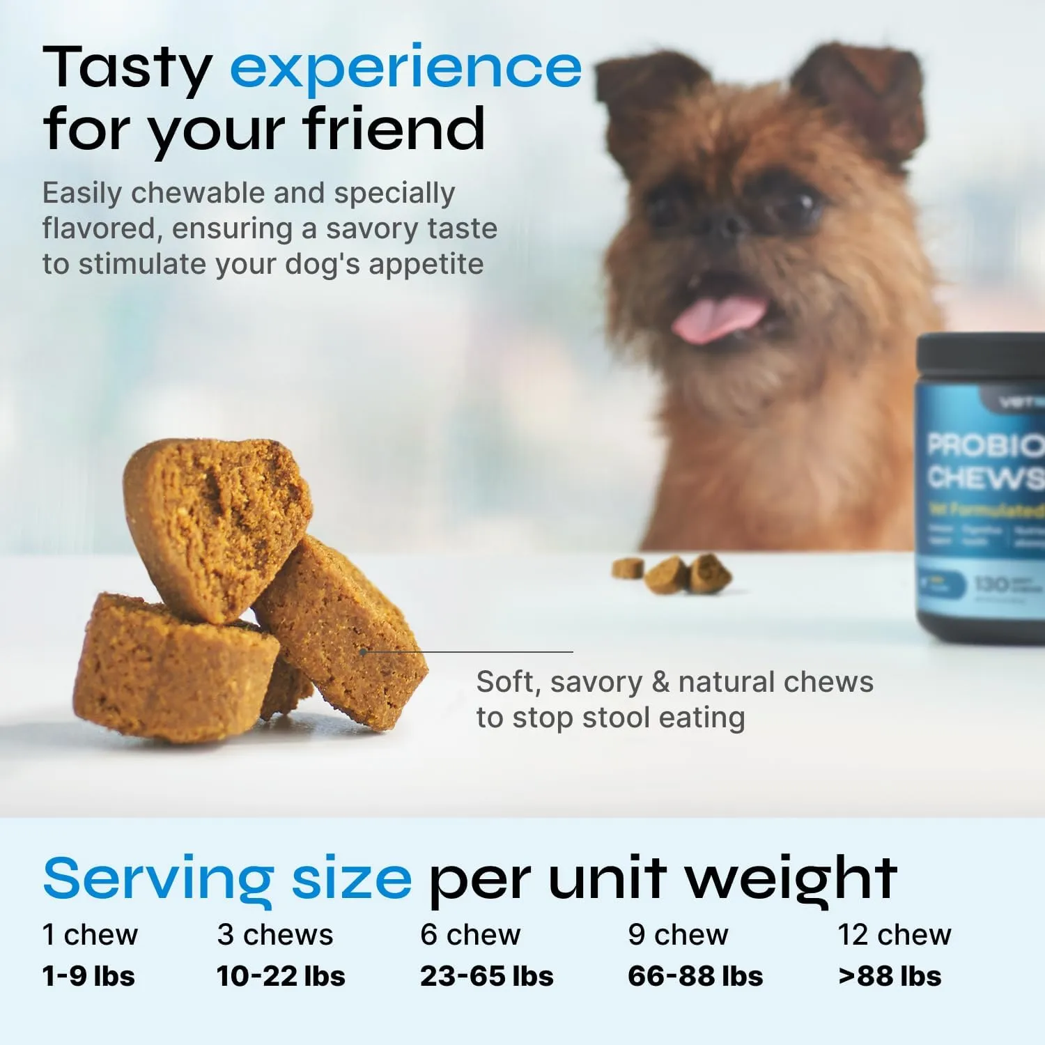 Probiotics for Dogs - Dog Probiotic Chews for Digestive and Gut Health, Dental, Immune System Support - Chewable Prebiotic Soft Treats - Wild Yam, Yeast Powder - Diarrhea and Bowel Support Supplement