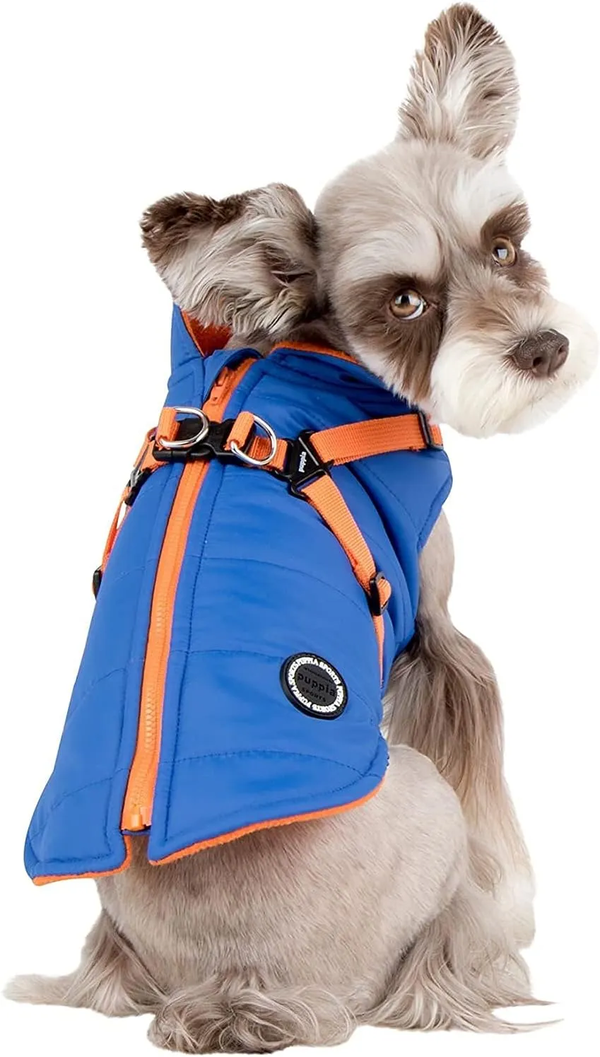 Puppia Mountaineer Winter Dog Coat with integrated harness No Pull Cold Weather Waterproof Warm Fleece Back Zipper for Small & Medium Dog, ROYAL BLUE, Small