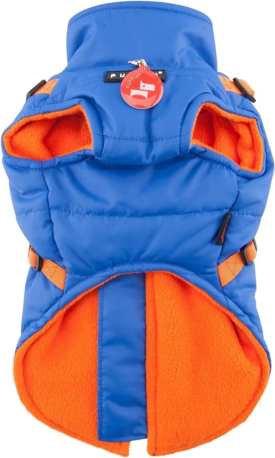 Puppia Mountaineer Winter Dog Coat with integrated harness No Pull Cold Weather Waterproof Warm Fleece Back Zipper for Small & Medium Dog, ROYAL BLUE, Small