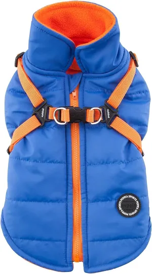 Puppia Mountaineer Winter Dog Coat with integrated harness No Pull Cold Weather Waterproof Warm Fleece Back Zipper for Small & Medium Dog, ROYAL BLUE, Small