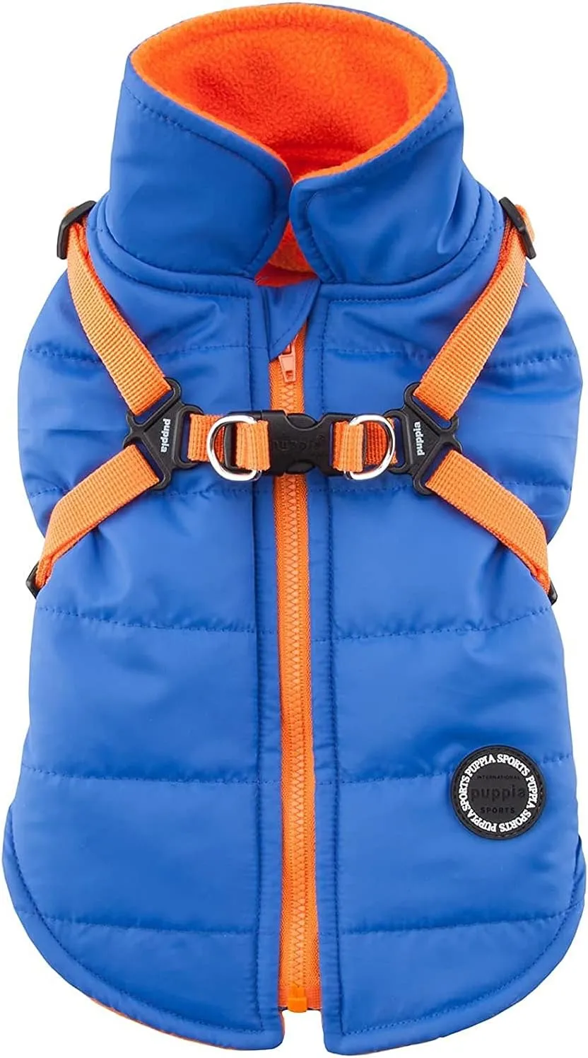 Puppia Mountaineer Winter Dog Coat with integrated harness No Pull Cold Weather Waterproof Warm Fleece Back Zipper for Small & Medium Dog, ROYAL BLUE, Small