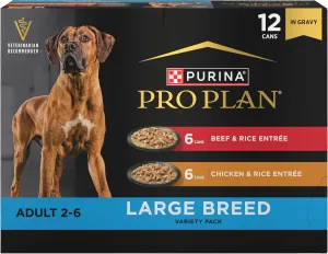 Purina Pro Plan Specialized Large Breed Chicken and Rice and Beef and Rice in Gravy 12ct High Protein Wet Dog Food Variety Pack - (Pack of 12) 13 oz. Cans