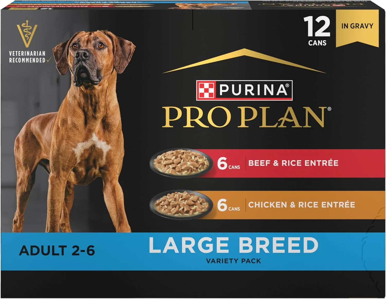 Purina Pro Plan Specialized Large Breed Chicken and Rice and Beef and Rice in Gravy 12ct High Protein Wet Dog Food Variety Pack - (Pack of 12) 13 oz. Cans